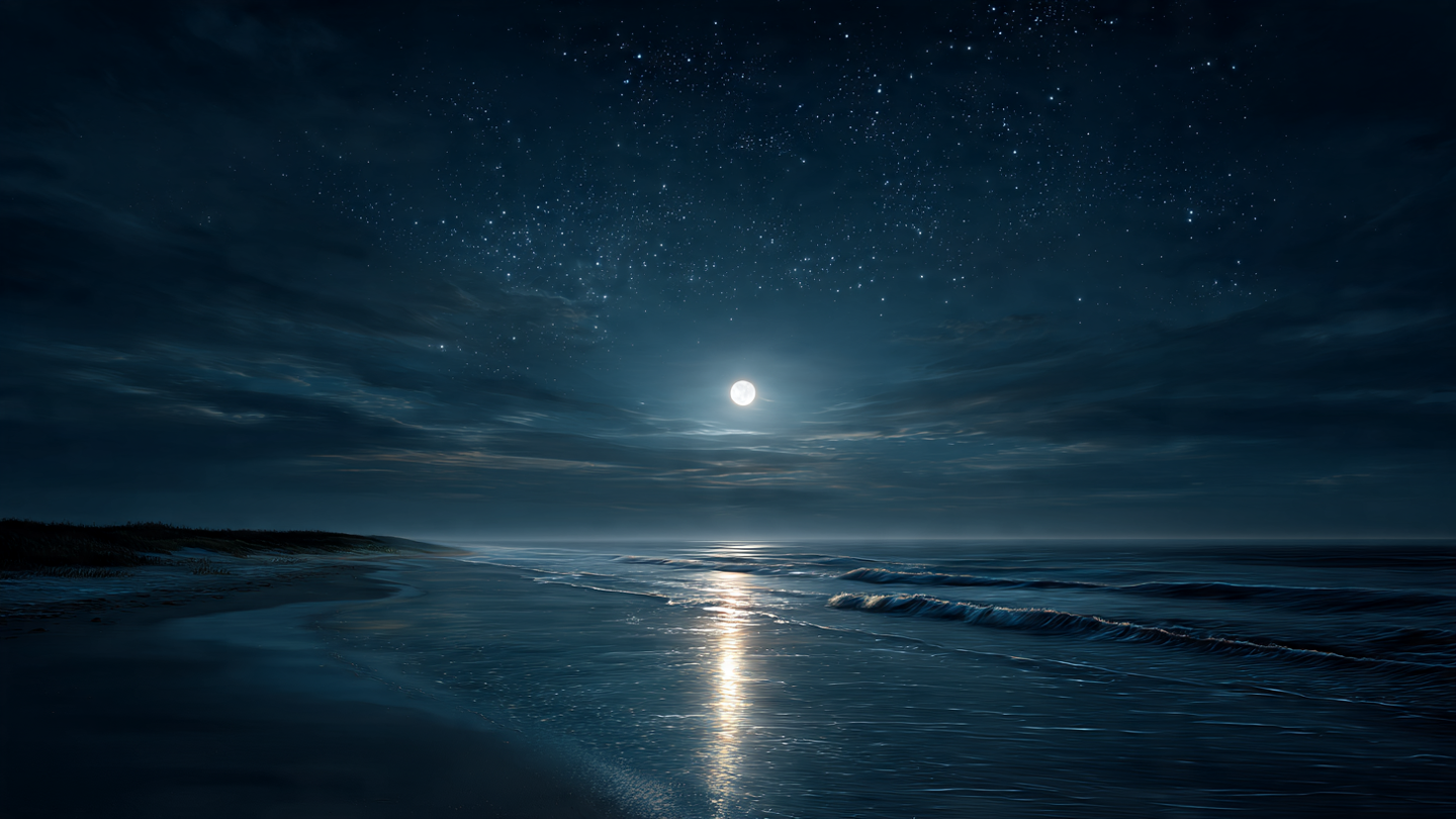 Cancer stellium — moonlit ocean tide under a deep summer sky
