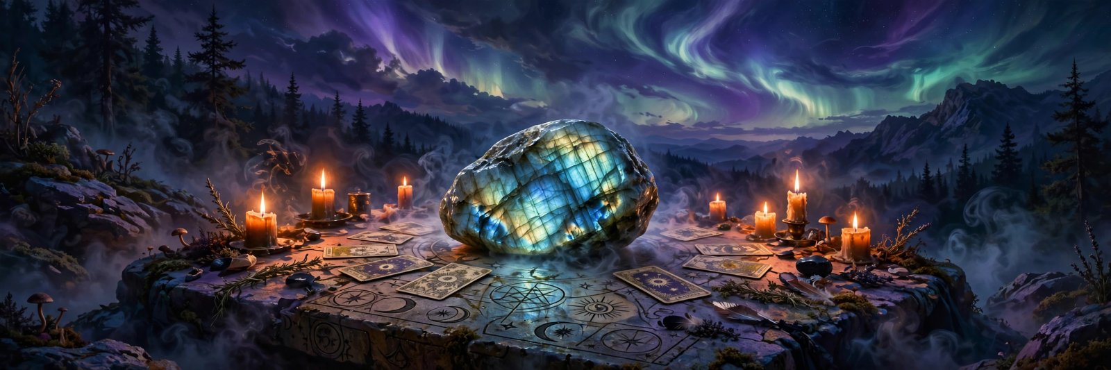 Labradorite stone flashing blue and gold, the fire rock of the Northern Lights