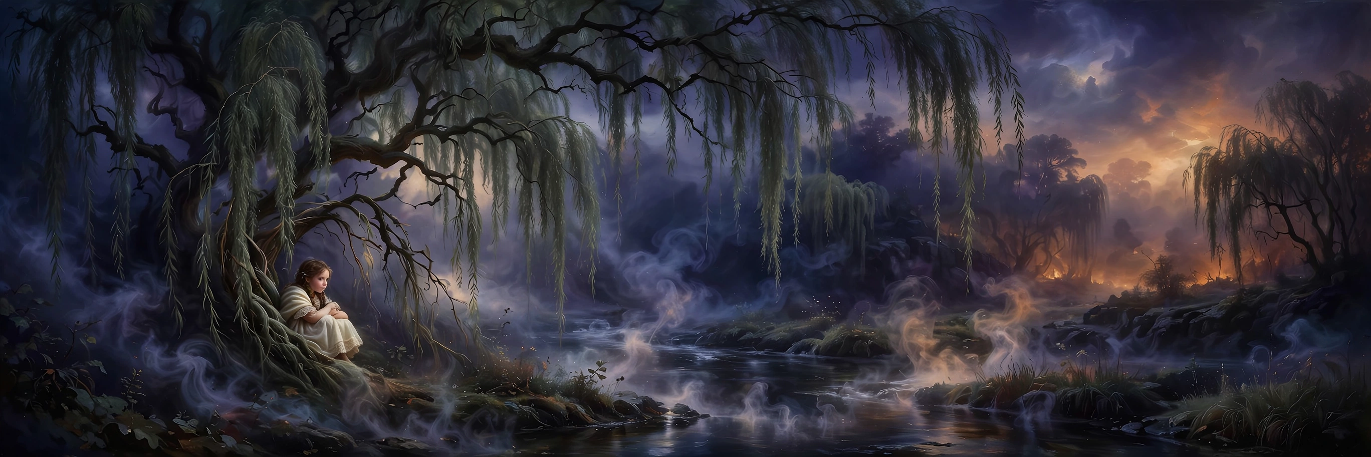 Willow tree bending over a creek bank