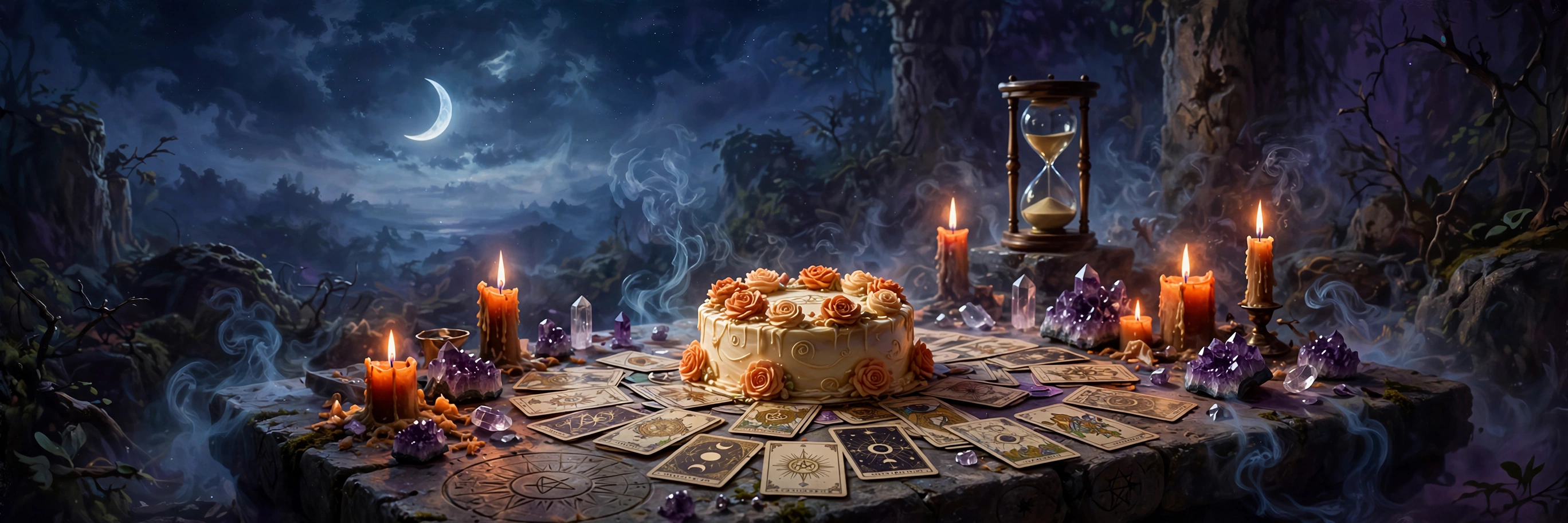 A radiant zodiac wheel of twelve tarot cards arranged in a circle