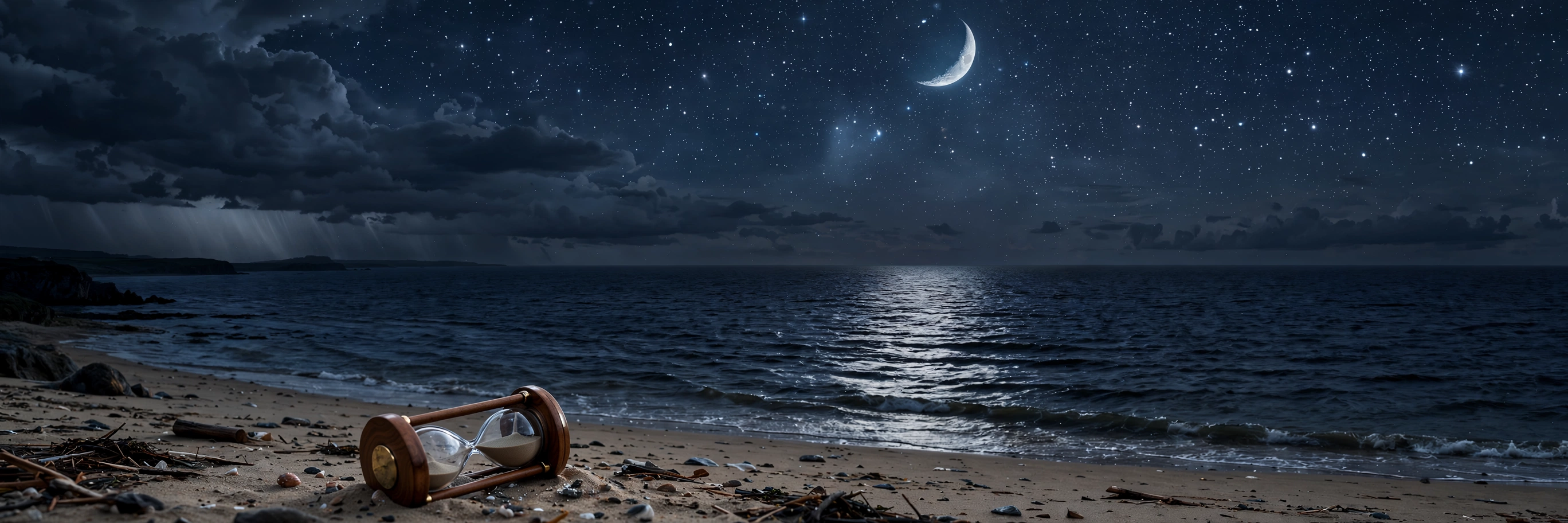 A waning moon glowing above a dark, rippling sea, its light thinning as it fades toward the dark of the month