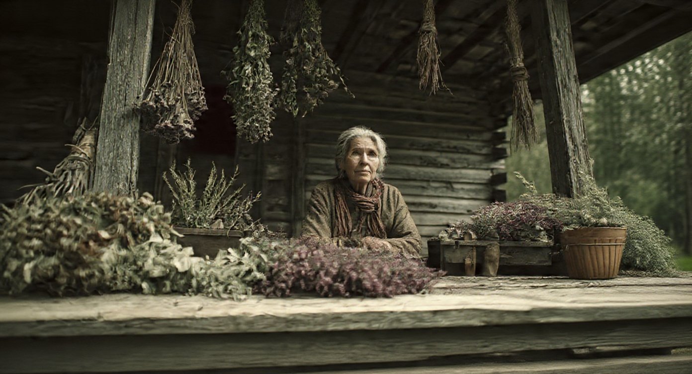 Appalachian grandmother in the garden, keeper of folk wisdom