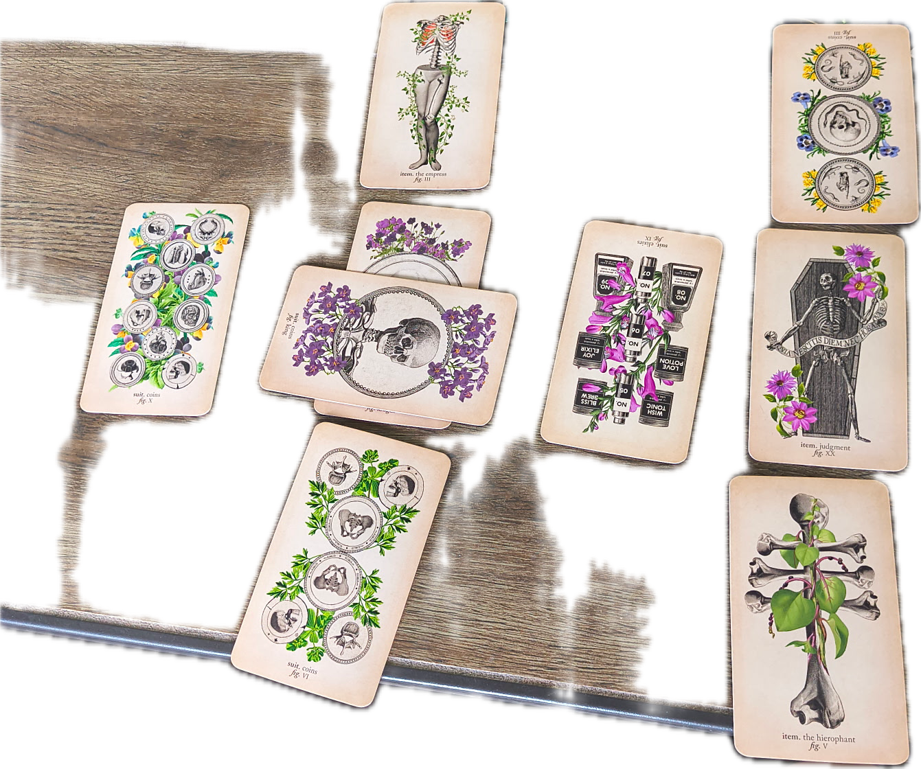 Full Celtic Cross spread laid out on a wooden table