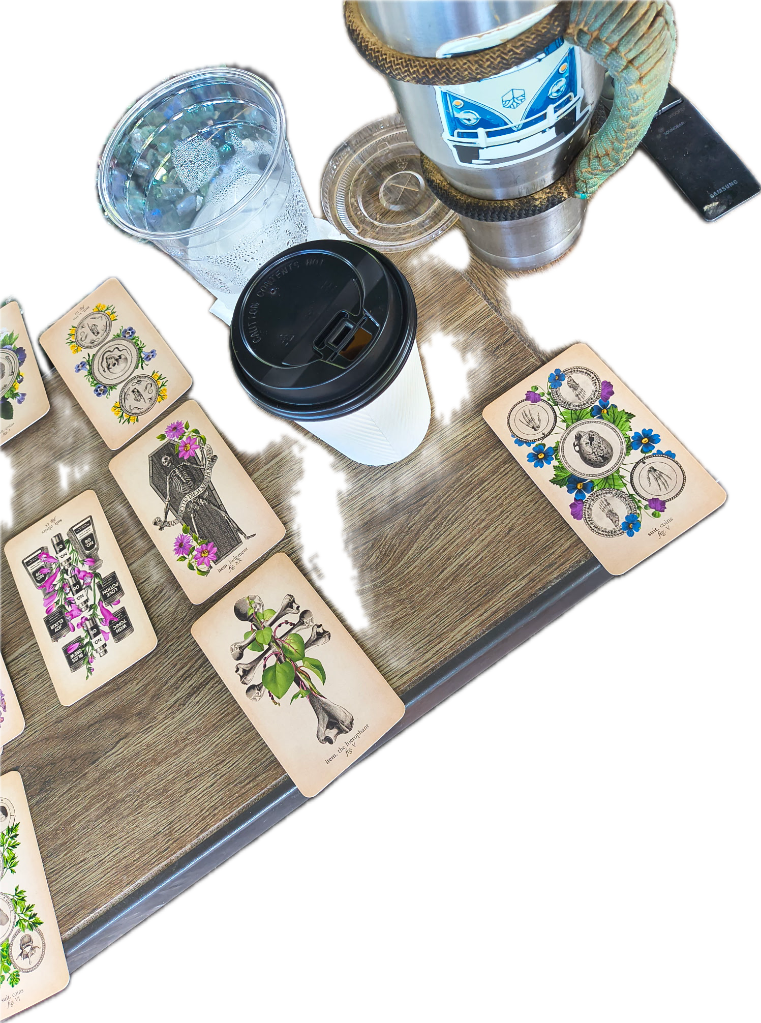 Celtic Cross reading in progress, Antique Anatomy Tarot